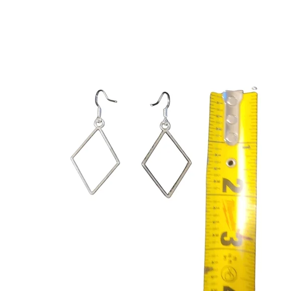 Silver Alloy Rhombus Frame Dangle Earrings - Picture 3 of 3